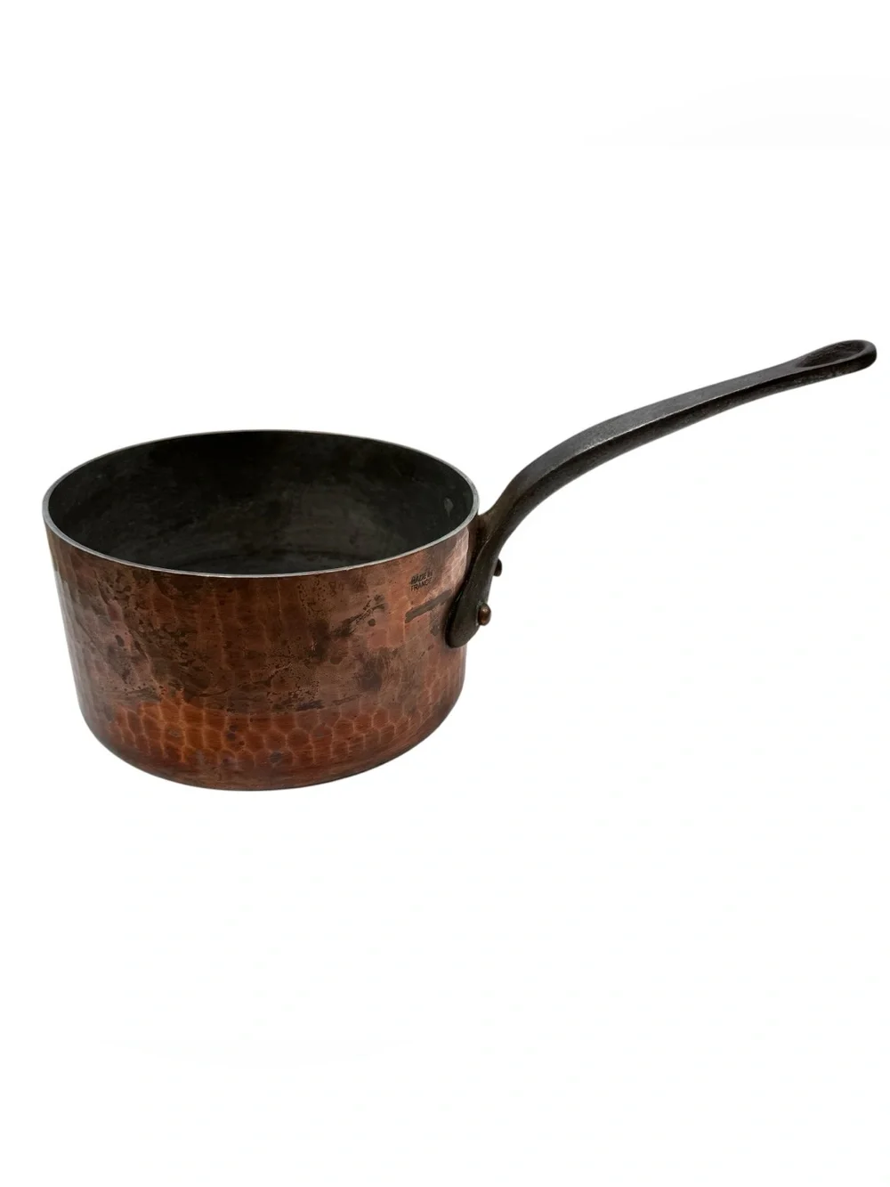 Vintage French Hammered Copper Saucepan Cast Iron Handle Made France 7.5 Inch